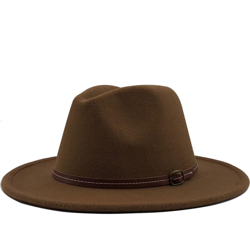 New Women Men Winter Wool Fedora Hat With Leather Ribbon Gentleman Elegant Lady Autumn Wide Brim Jazz Church Panama Sombrero Cap