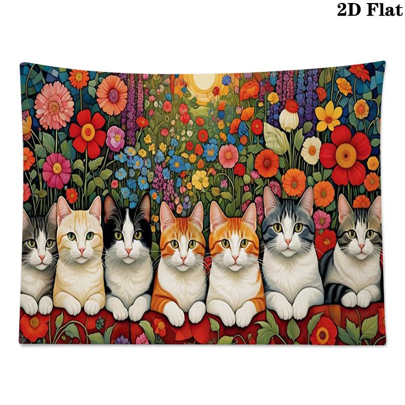 Cute Cat Wall Tapestry Aesthetic Wall Hanging Printed Fabric Blanket Decorative Tapestries for Bedroom Living Room Home Decor