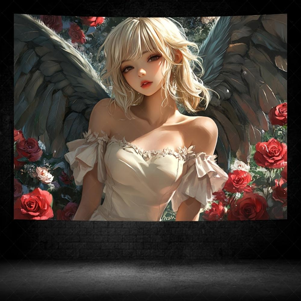 

Elegant Angel with Roses Tapestry Wall Decor for Bedroom Cozy Atmosphere Romantic Home Style and Spiritual Enhancement 74x94cm(29x37in)