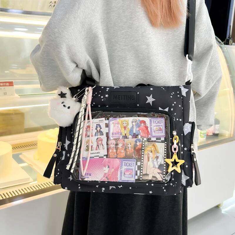 New Trend Sweet Ita Tote Lolita Female Transparent Tote Bag Women Roomy Ribbon Bow Sling Bag Charming DIY Display Handbag