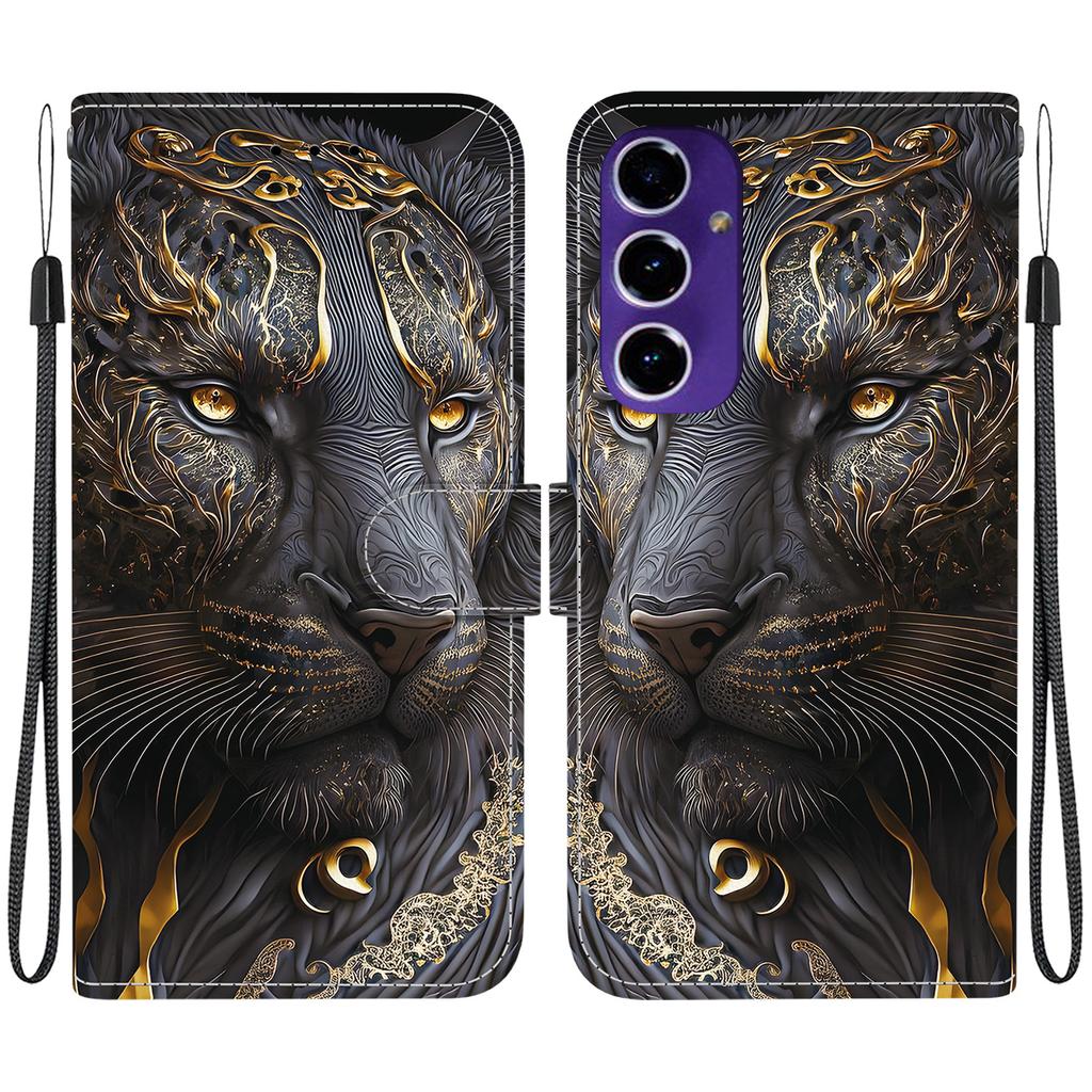 Handmade PU Leather Flip Case for Samsung Galaxy S24 FE (SM-S721B) Anti-Slip Shockproof Cover with Wrist Strap & Heart/Rose Cat Designs