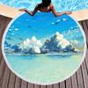 Dreamy Sky Cute Clouds Round Beach Towel with Tassels Microfiber Quick Dry Beach Blanket Sand Proof Absorbent Circle Swim Towel