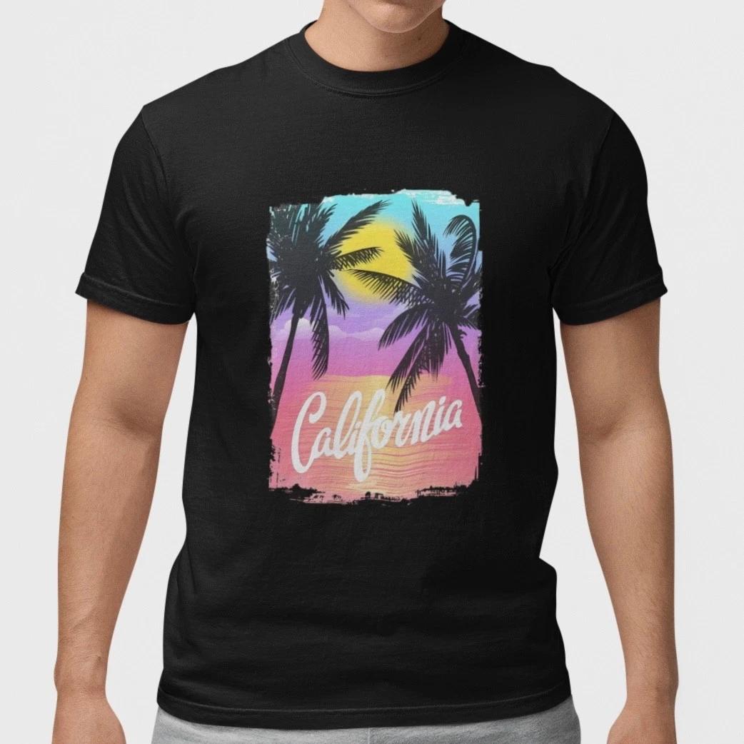 California Beach T Shirt Palm Tree Sunset Summer Vacation Graphic Tee XXXL