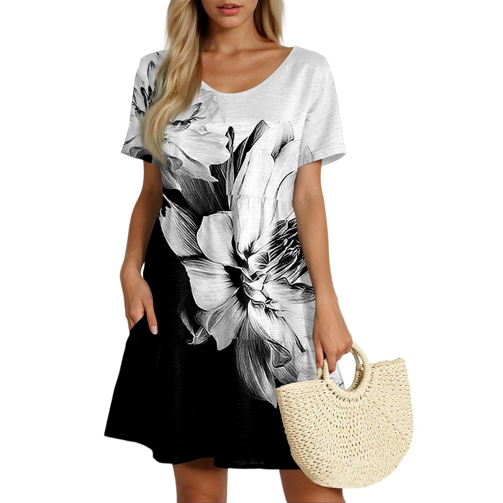

Women s Casual Fashion Round Neck Short Sleeve Retro Cake Skirt XXL