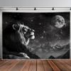 Majestueuze Leeuw Sterrennacht Wandkleed Wanddecoratie Melkweg Maan Berg Safari Decor Bohemien Jungle Dierenlandschap Kunstwerk Kamer