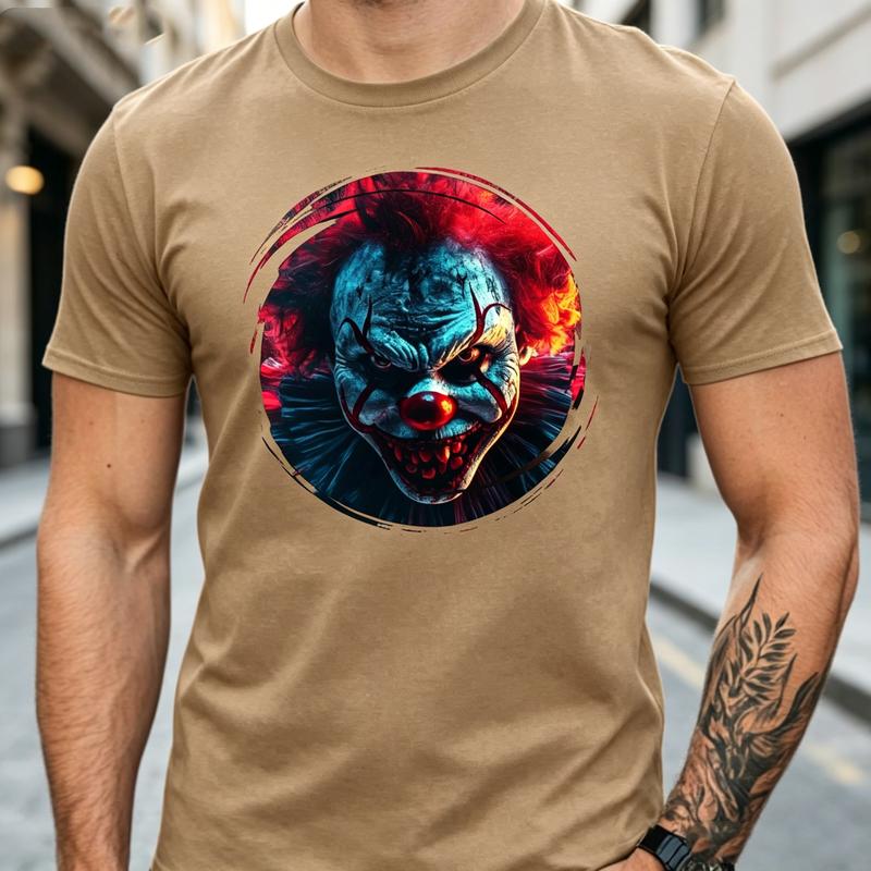 Horror Clown Graphic T Shirt Scary Movie Character Print Unisex Soft Cotton Crew Neck Short Sleeve Trendy Casual Tops