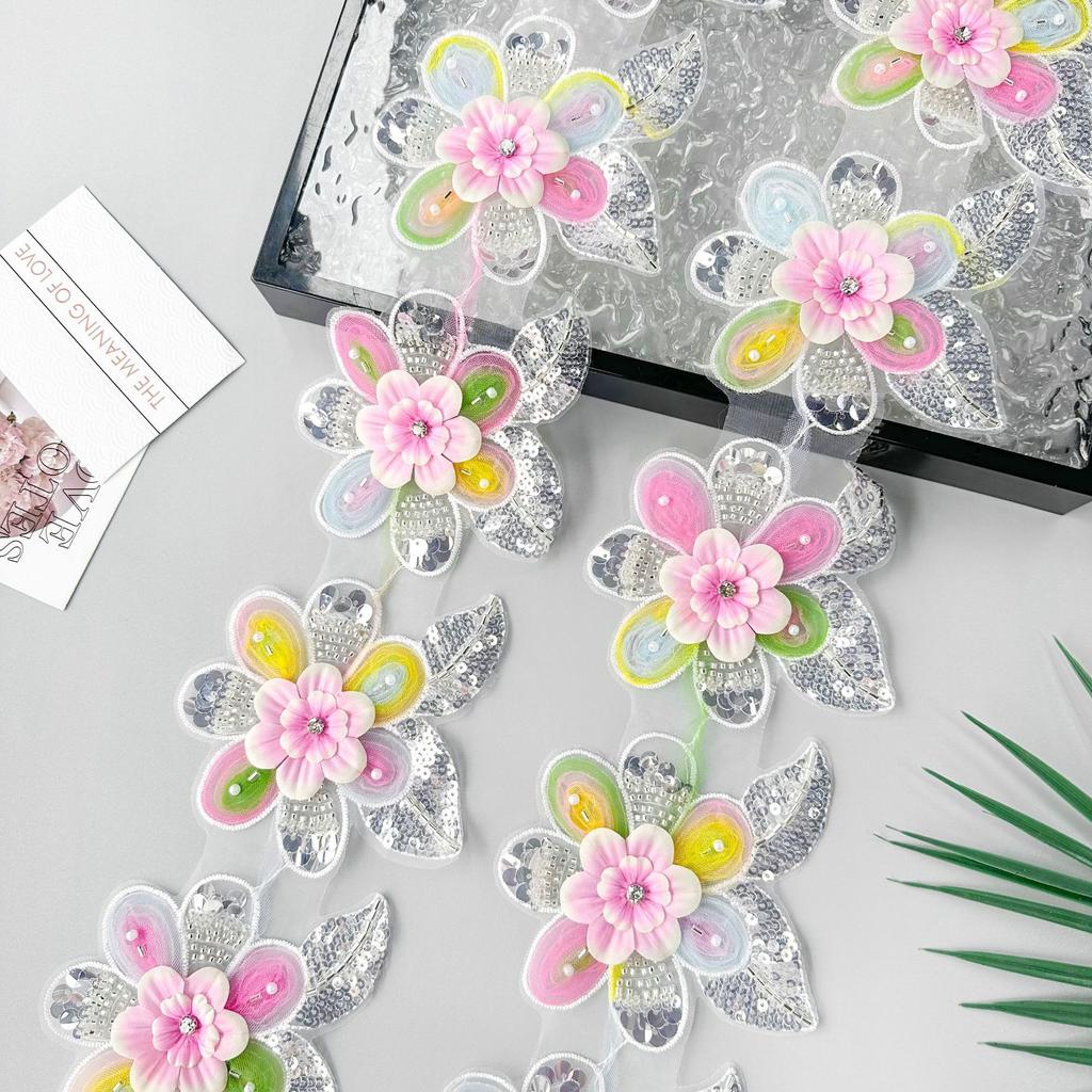Sweet Color Beaded Sequins Three-Dimensional Flower Clothing Lolita Luggage Hair Accessories Children'S Clothing Lace Lace Accessories