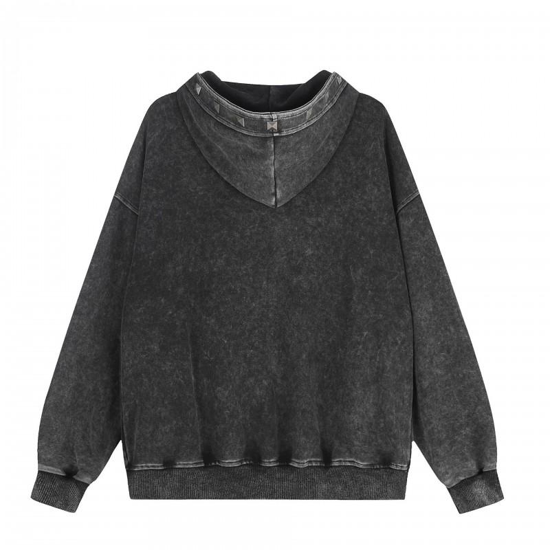 Unisex Streetwear Hooded Zip-Up Sweatshirt With Rivet Detail Cotton Blend Loose Fit Casual Wear