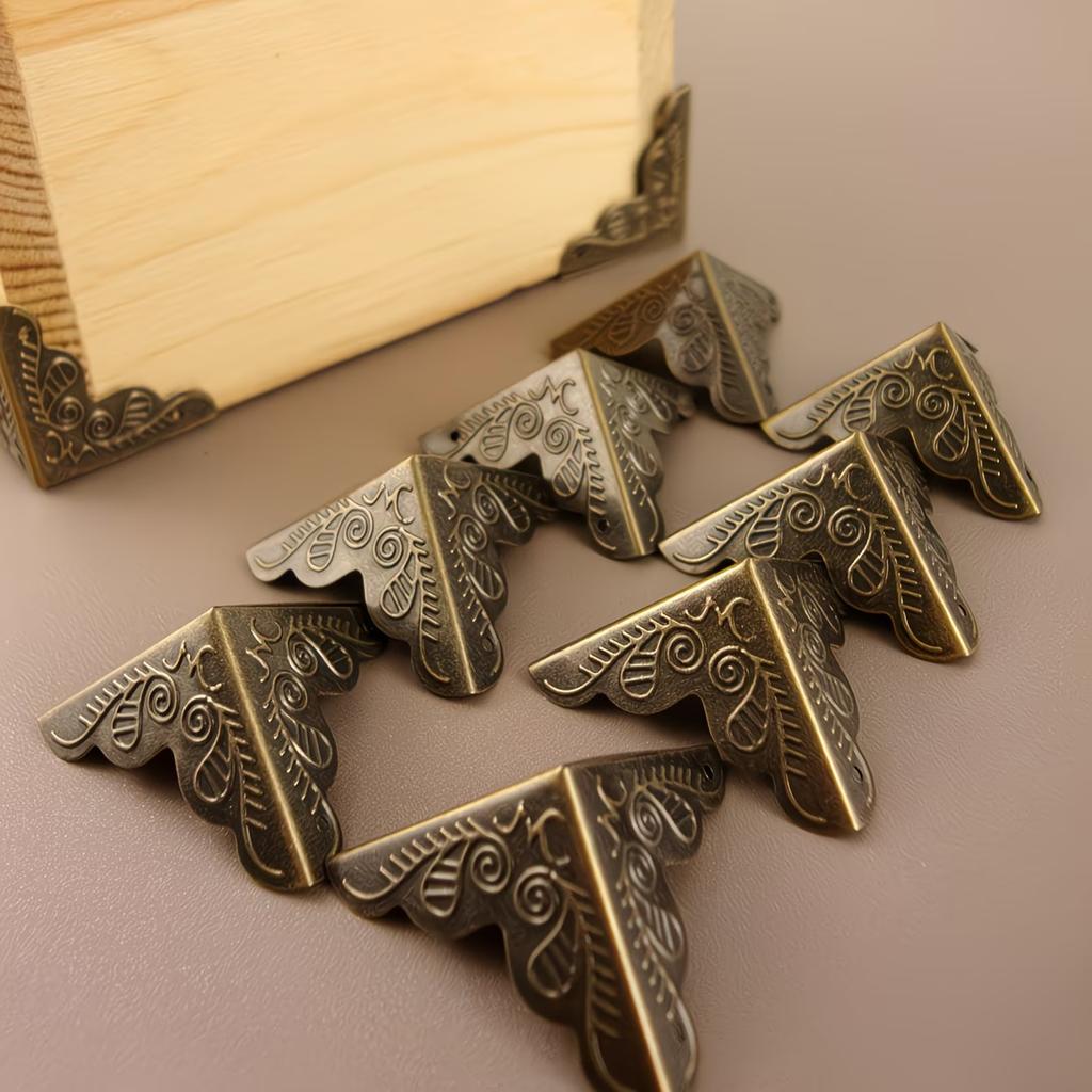 20pcs Printed Bag Corner Hardware, Retro Copper Metal Corner Protector, Wine Box Hinge Buckle Decorative Hardware  Accessories