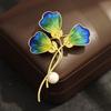 New Chinese intangible cultural heritage edelweiss clover brooch green gradual change stone bouquet pin high-end brooch accessories women