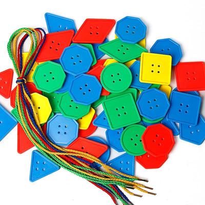 Geometric Lacing Board: Fine Motor Skills Building Blocks for Ages 3+.