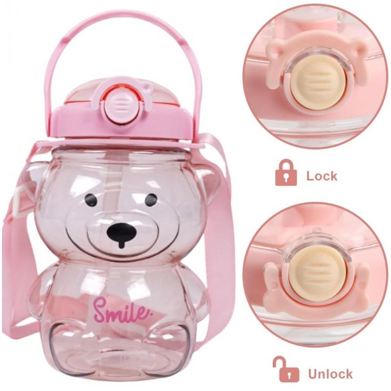 Sweet Bear Pink 1L Water Bottle with Handle for Kids