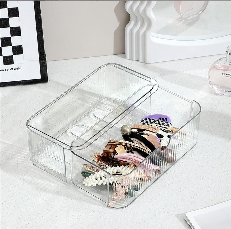 Transparent PET Mirror Cabinet with Compartment Drawers - Stackable Desktop Cosmetics Organizer.