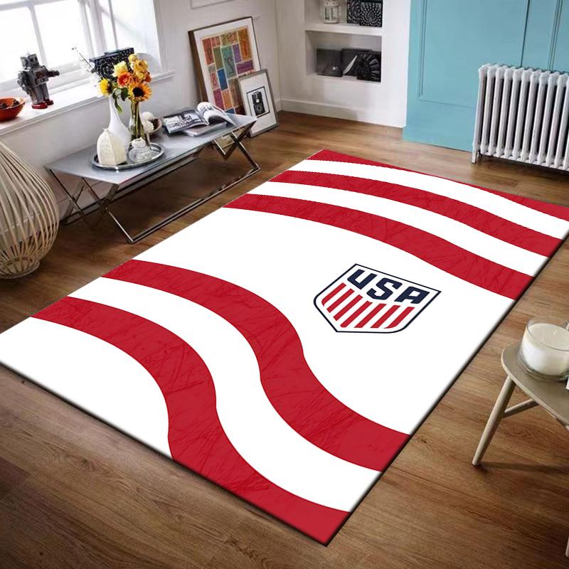 Area Rug US Soccer USA Logo Red White Waves Patriotic Carpet Living Room Office Decor Gift for Men