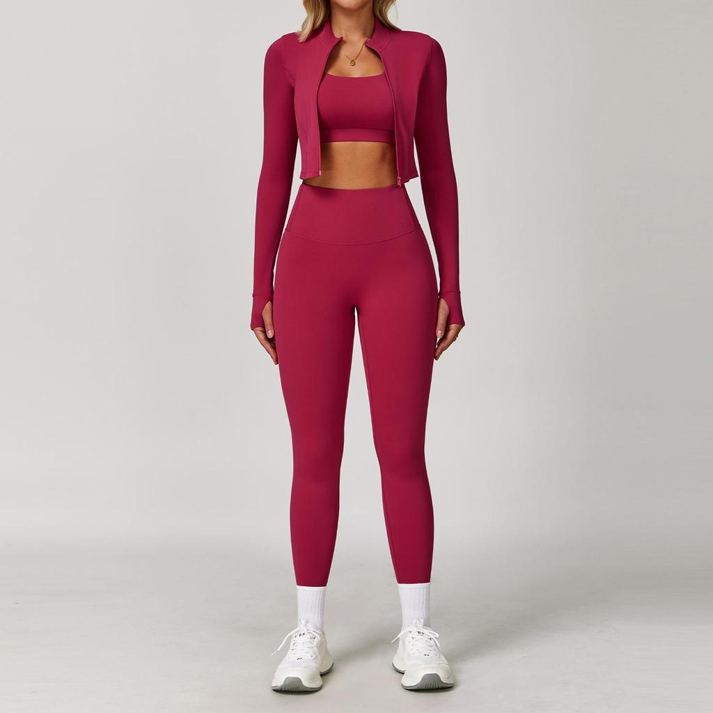 Women's Summer Nude Yoga Suit: Professional 3-Piece Set for Gym, Running, Sports, Fitness (8047)