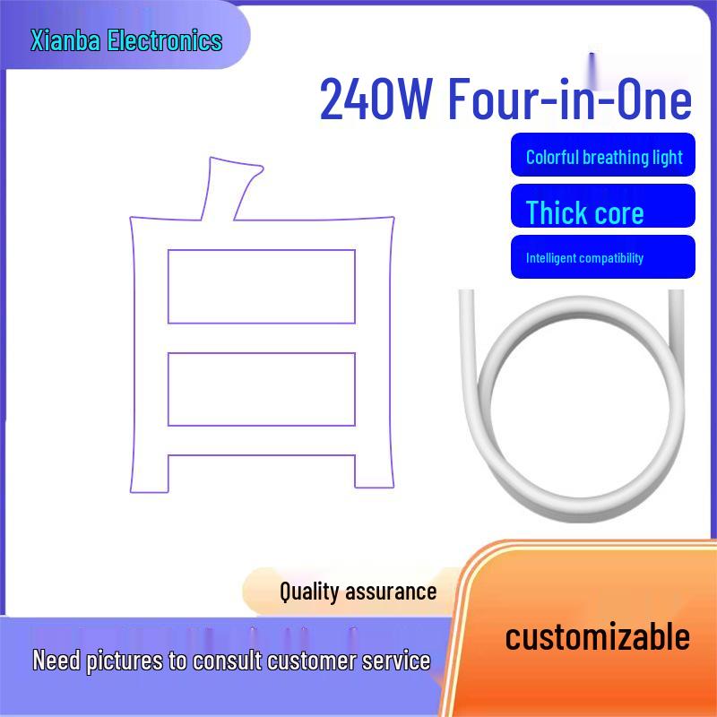 240W 4-in-1 Wireless Phone Charging Cable Compatible with Apple, Featuring Colorful LED Lights