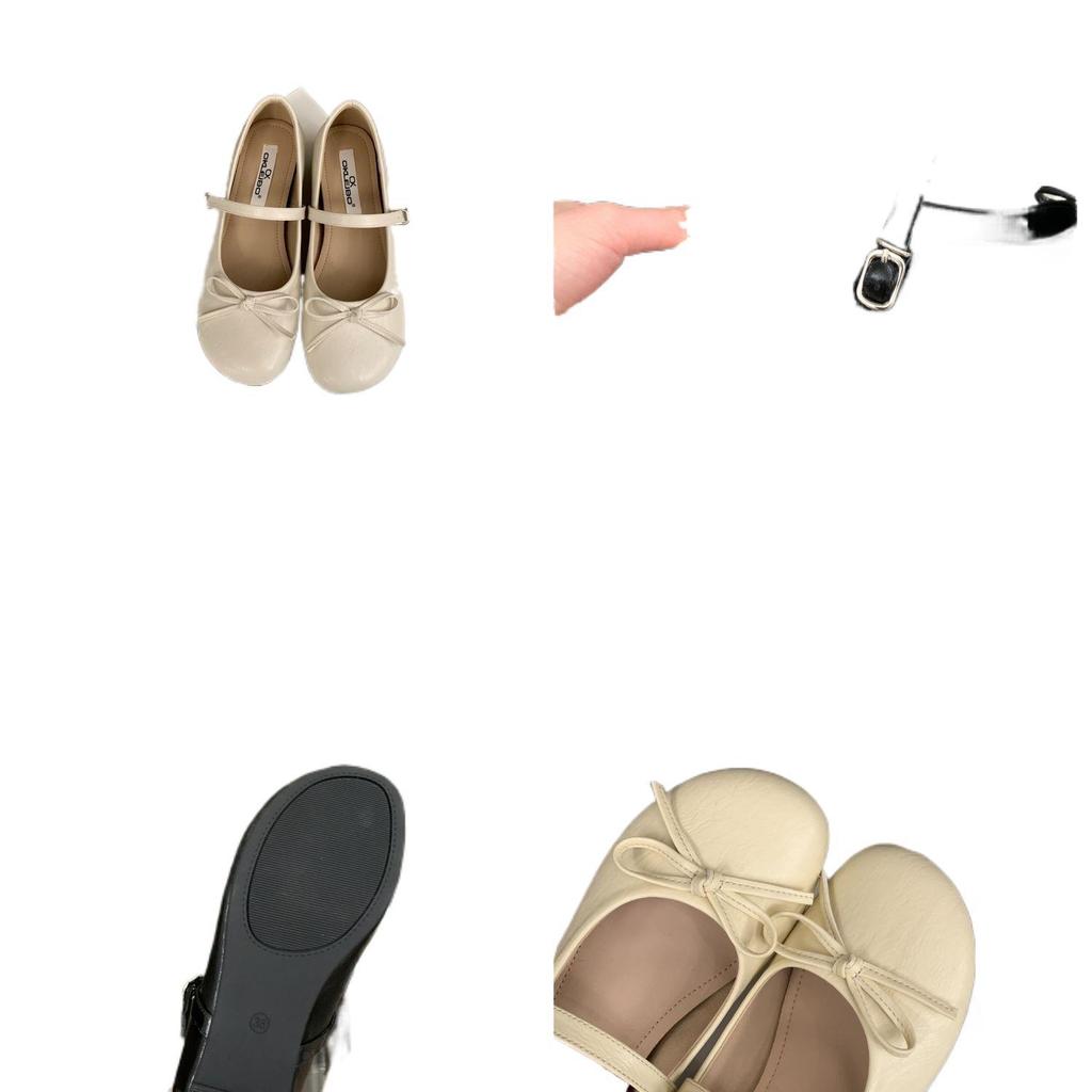 Silver Bow Word Belt Mary Jane Single Shoes Women's Shoes Spring and Autumn 2025 New Fairy Style Ballet Shoes