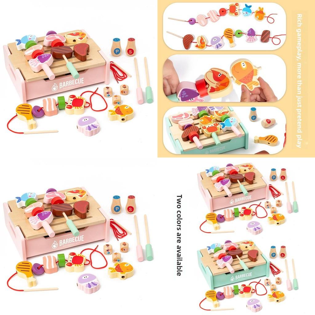 Wooden Kids Barbecue Grill Playset With Interactive Kitchen Toy For Family Fun