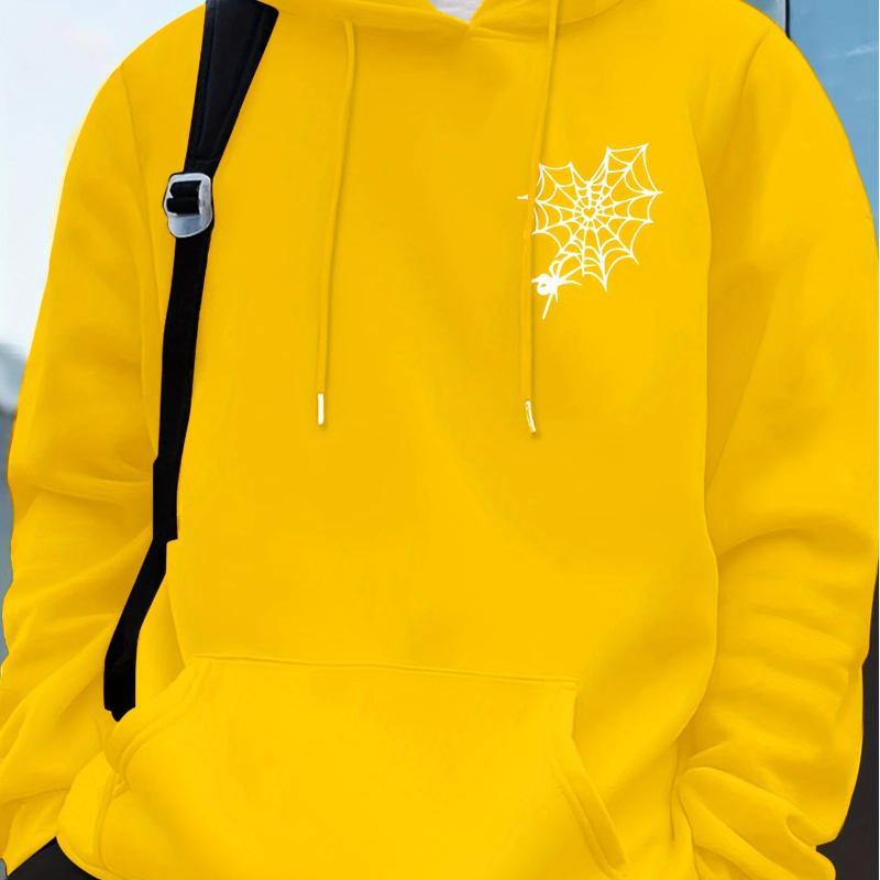 Men's Valentine's Day Spider Web and Heart Printed Hoodie - Casual Hoodie with Web Pattern, Spring and Autumn Sweater,
