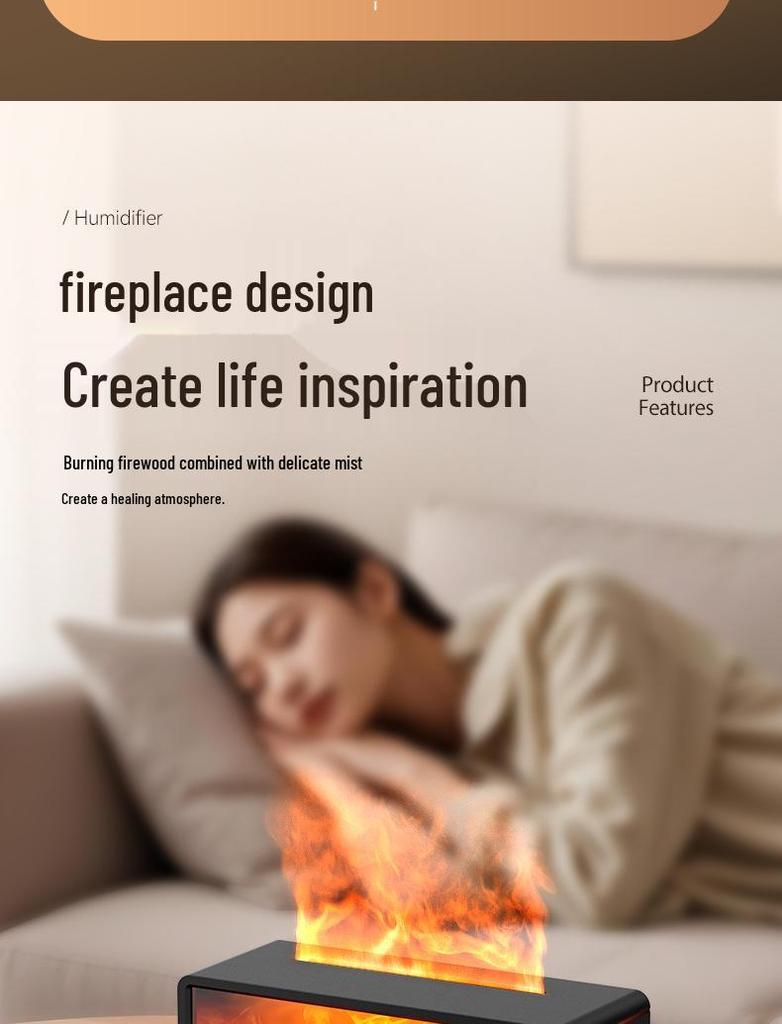 Remote-Controlled Retro Fireplace Aroma Diffuser with Seven-Color Flame and Humidifier