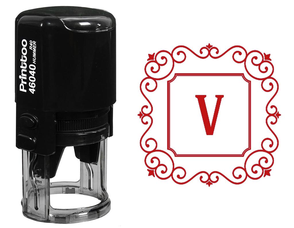 Printtoo V Alphabet Monogram Initial Square Swirl Border R-40 Office Stationary Self Inking Rubber