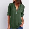 Camicia a maniche lunghe in chiffon con scollo a V e cerniera, taglie forti, da donna, con maniche regolabili