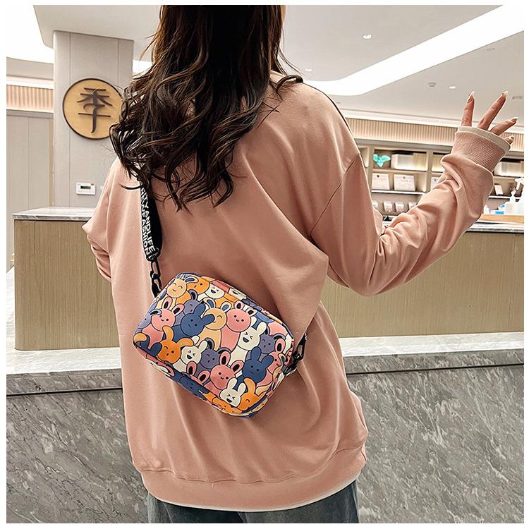 Cartoon Oxford Cloth Crossbody Bag for Women, Cute Print Square Shoulder Purse, Casual Daily Handbag CLE