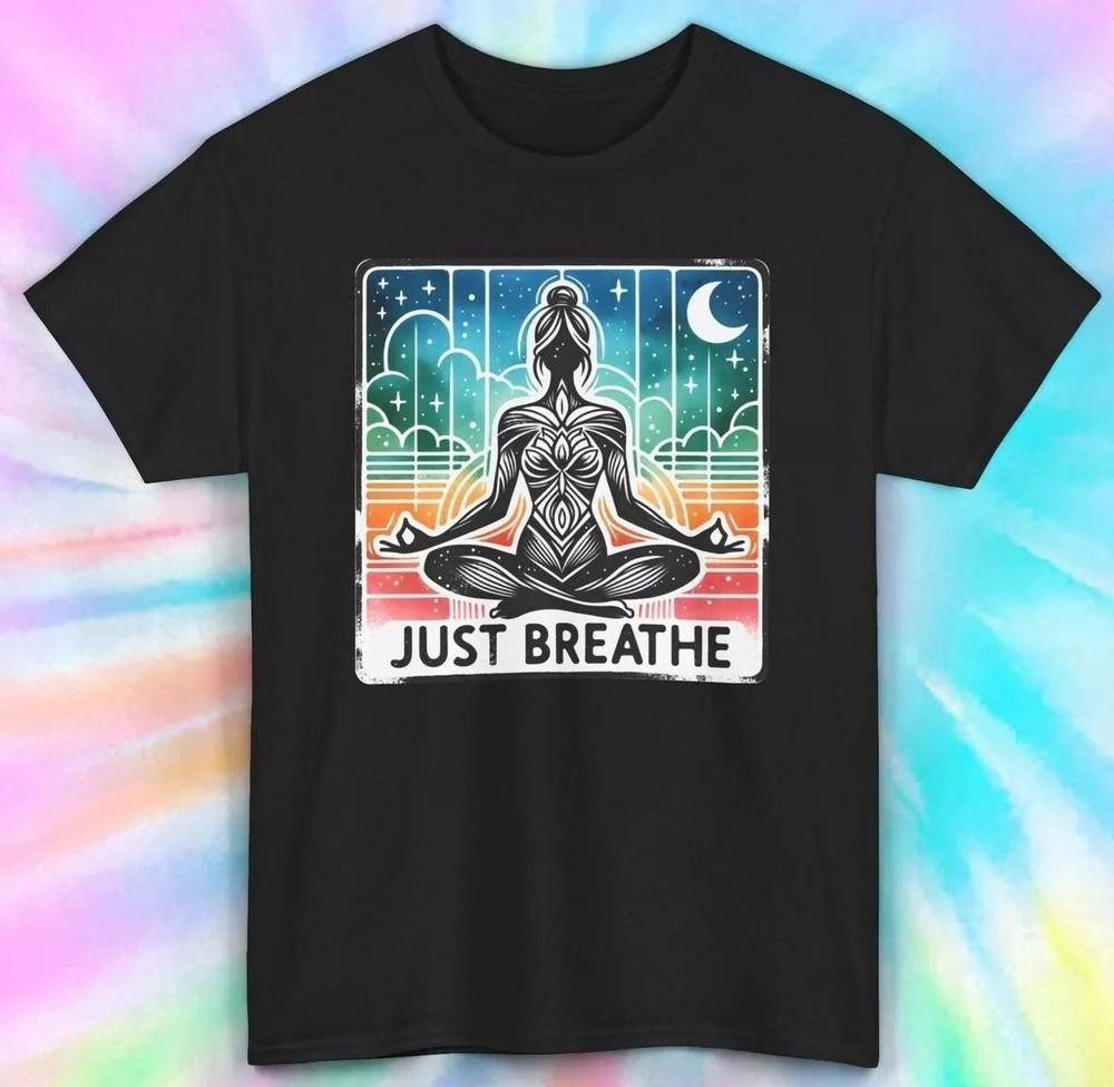 Just Breathe Shirt | Yoga Meditation Moon Graphic Tee S-5XL Unisex T-Shirt S