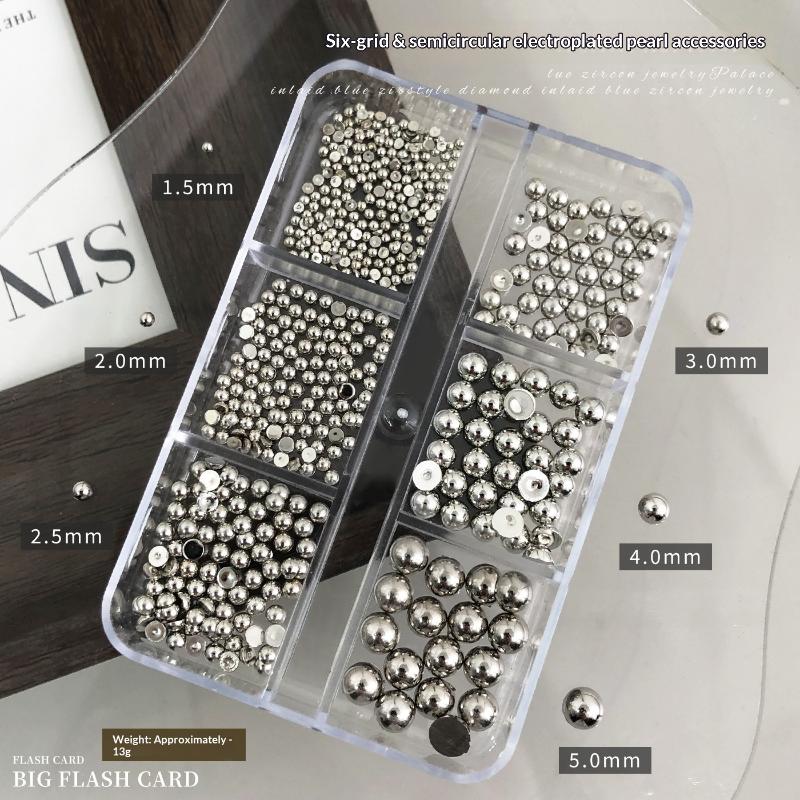 

6 Grids Mixed Semi-Circular Pearl Nail Charms Gold And Silver Manicure Accessories Diy Nail Salon Manicure Decoration серебряный