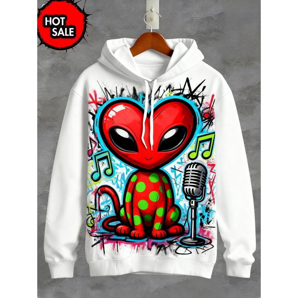 Felpa con Cappuccio Stampa 3D Alieno UFO Moda Donna Felpe Gatto Felpa Casual Cappotto Harajuku Abbigliamento Unisex Uomo Felpa con Cappuccio
