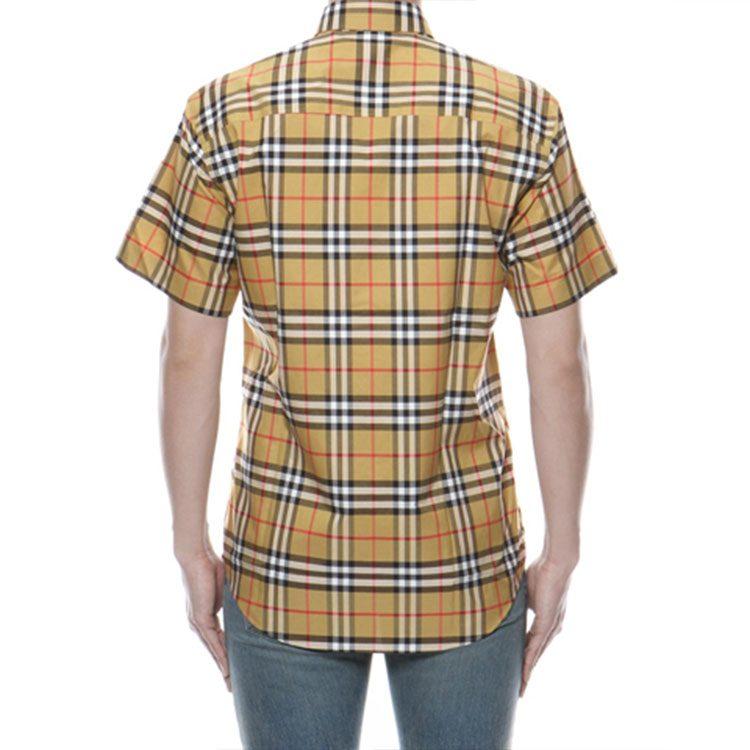Burberry Men Plaid Patterns Short Sleeves Shirts Yellow 80222651