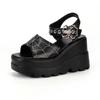 Summer Gothic Platform Sandals Punk Style Babes 9cm Spider Web Embroidered Spider Buckle Women's Shoes