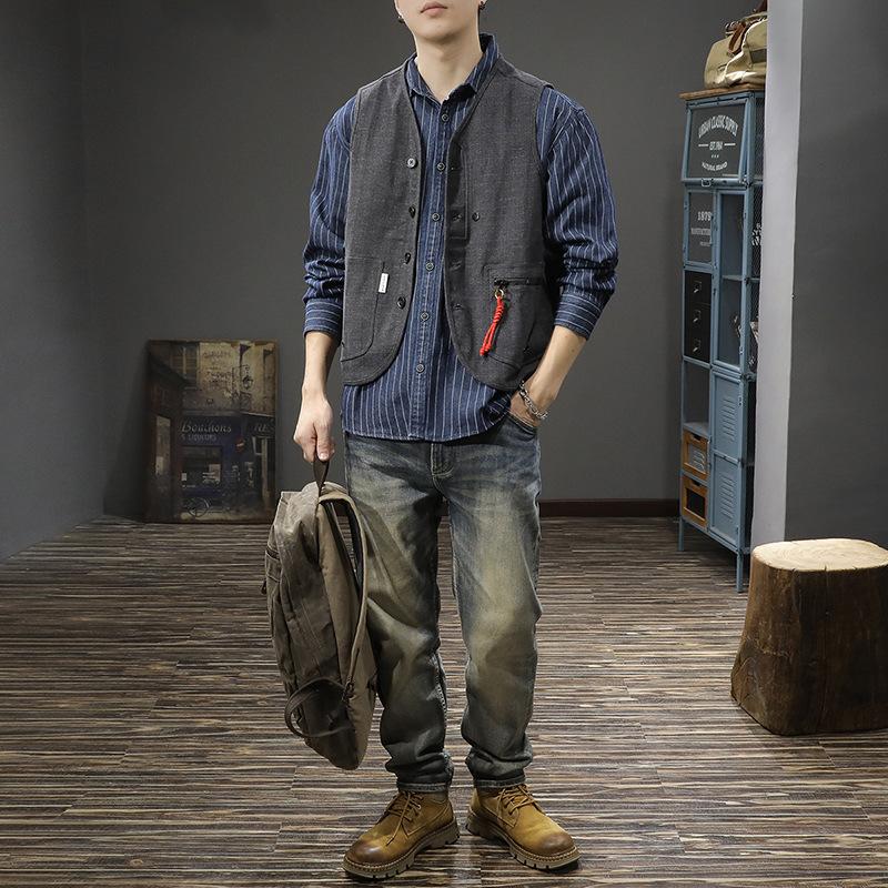 British Yuppie Retro High-end Men's Vest Loose Fashion Brand Autumn Casual Sleeveless Shoulder Wear Men's Vest