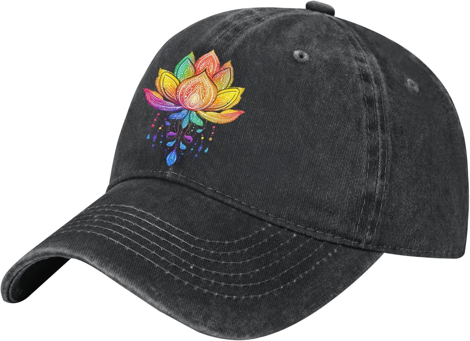 

Rainbow Lotus Flower Mandala Baseball Cap Vintage Washed Cotton Adjustable Dad Hat Outdoors One Size чёрный