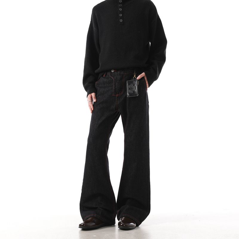 

Dream Made American Retro Denim Raw Denim Color Flared Jeans for Men, Autumn 2025 New Straight-Leg Pants Black 2XL