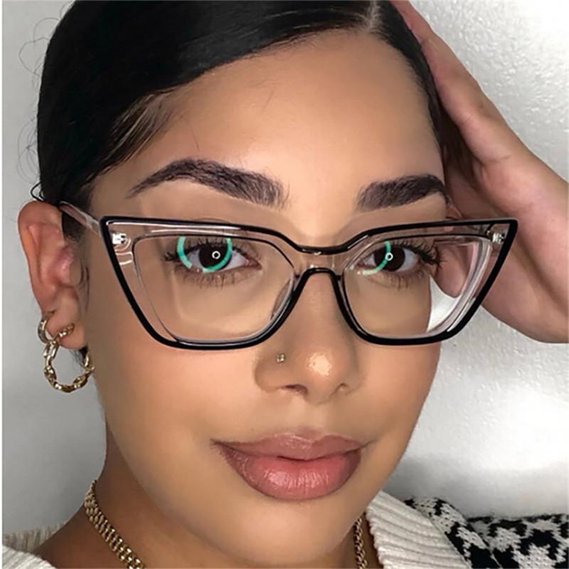 Fashion Cat Eye Transparent Gradient Frame Anti Blue Light Computer Reading Glasses Women Plus Point Sight 0 to +6