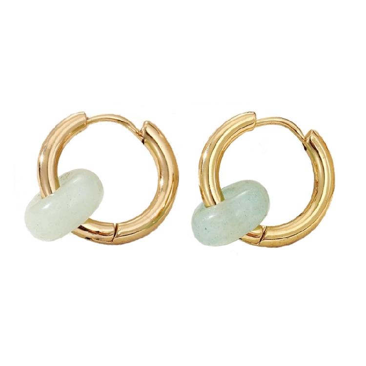 1 пара элегантных сережек из бусин натурального камня, сережки-крючки из нержавеющей стали, разноцветные