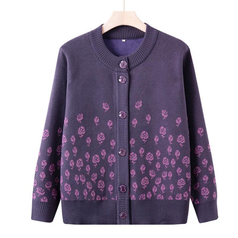 Medium-sized elderly autumn clothing fleece knitted sweater female grandma sweater mother clothing old lady thickened cardigan jacket
