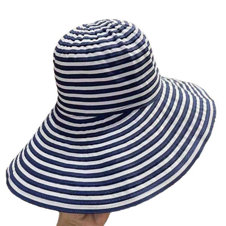 Foldable summer striped bucket hat new women's sun protection big brim sun hat versatile fashion sun hat
