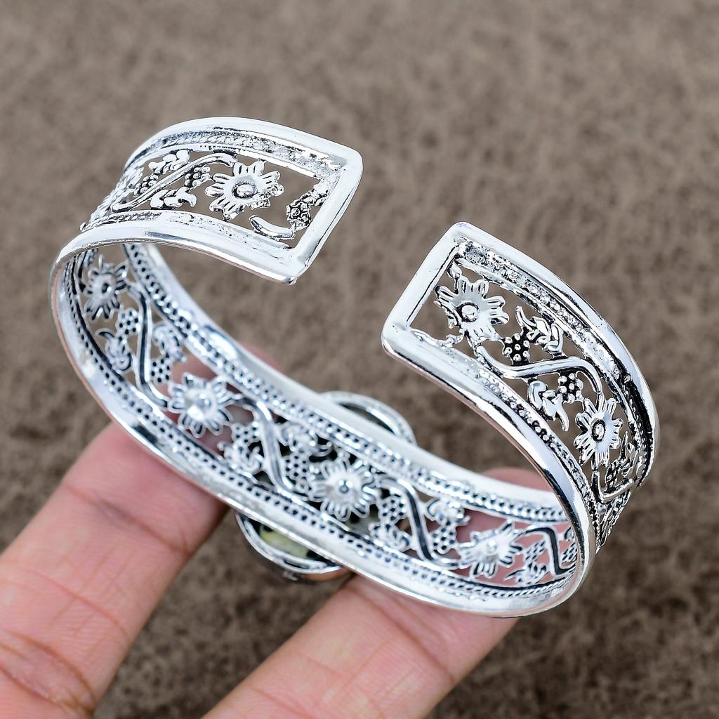 Dalmation Jasper Gemstone 925 Sterling Silver Cuff Bangle Adjustable KKG-775