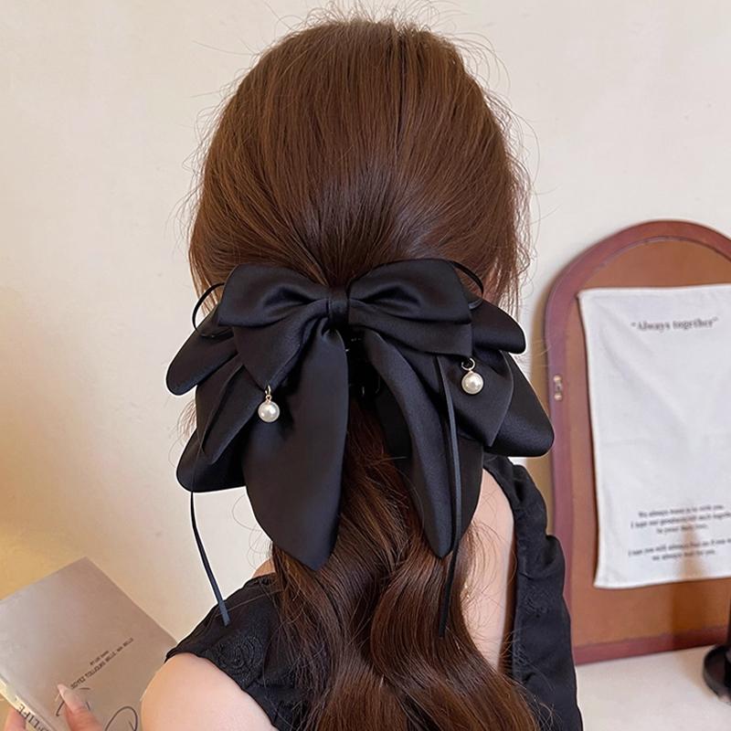 Multi-Layer Bow Bead Ponytail Clip Women French Elegant Hair Clips Shark Clip
