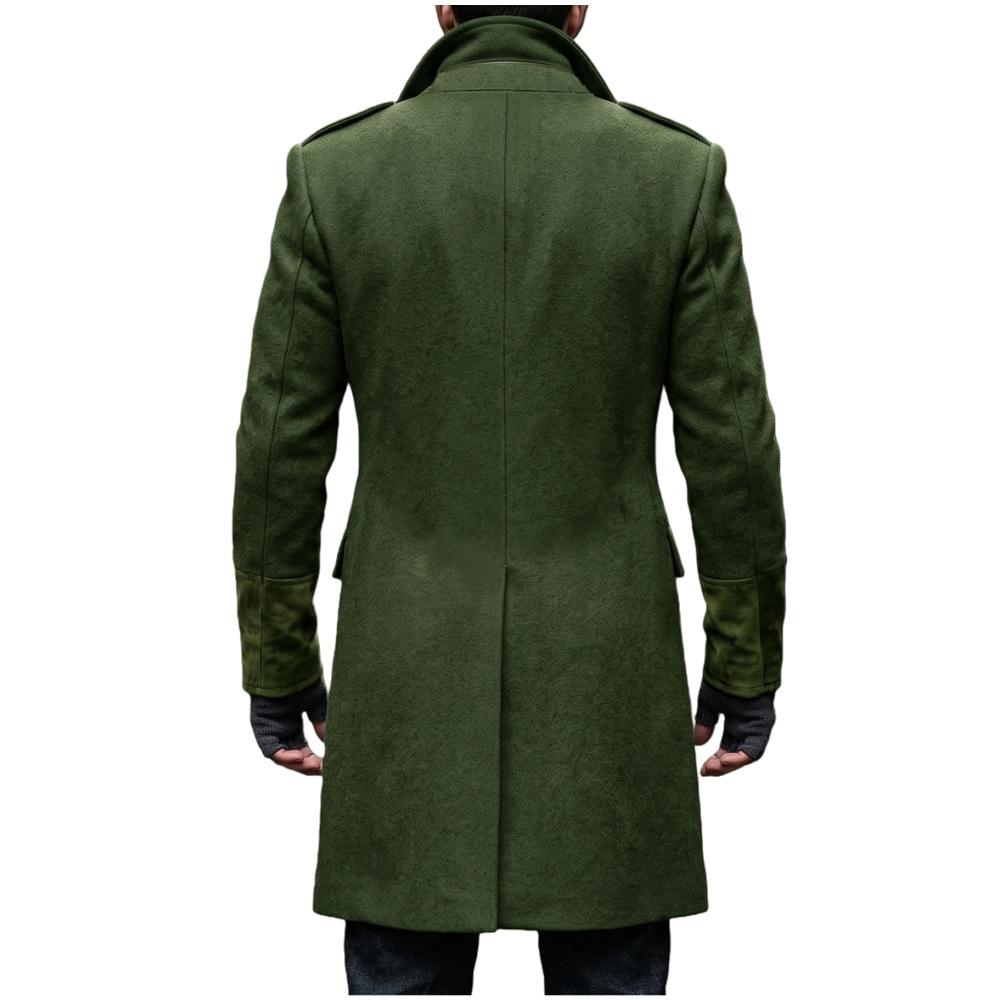 Autumn Winter Men Mid Long Woolen Overcoat England Style Double Breasted Lapel Business Casual Warm Solid Color Outerwear Men