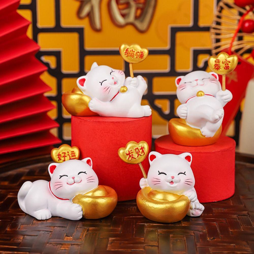 Cute Fortune Kitten Figurine Chinese Style Mini Cat Figurine Car Accessories
