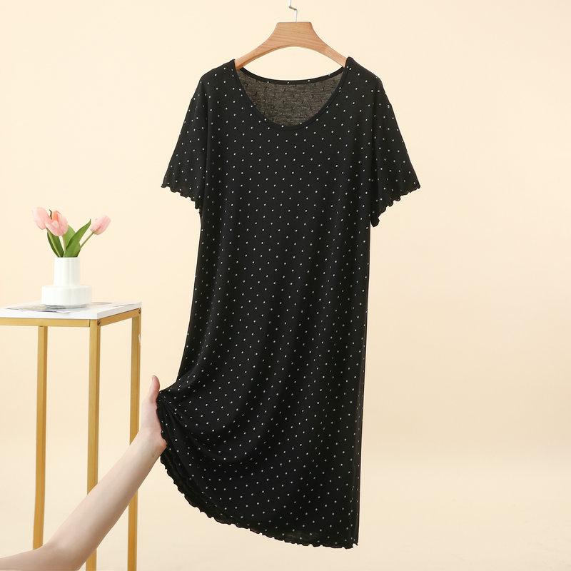 Women s Summer Modal Polka Dot Ruffle Short Sleeve Midi Dress Plus Size Flattering Loose Fit Nightgown Casual sleepdress Loungewear Dresses L