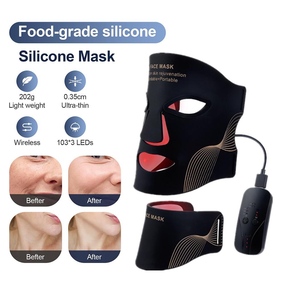 Silicone LED Mask Face And Neck 7 Colors LED Photon Red Light Infrared Therapy Flexible Facial Mask Repair Skin Wireless Use
