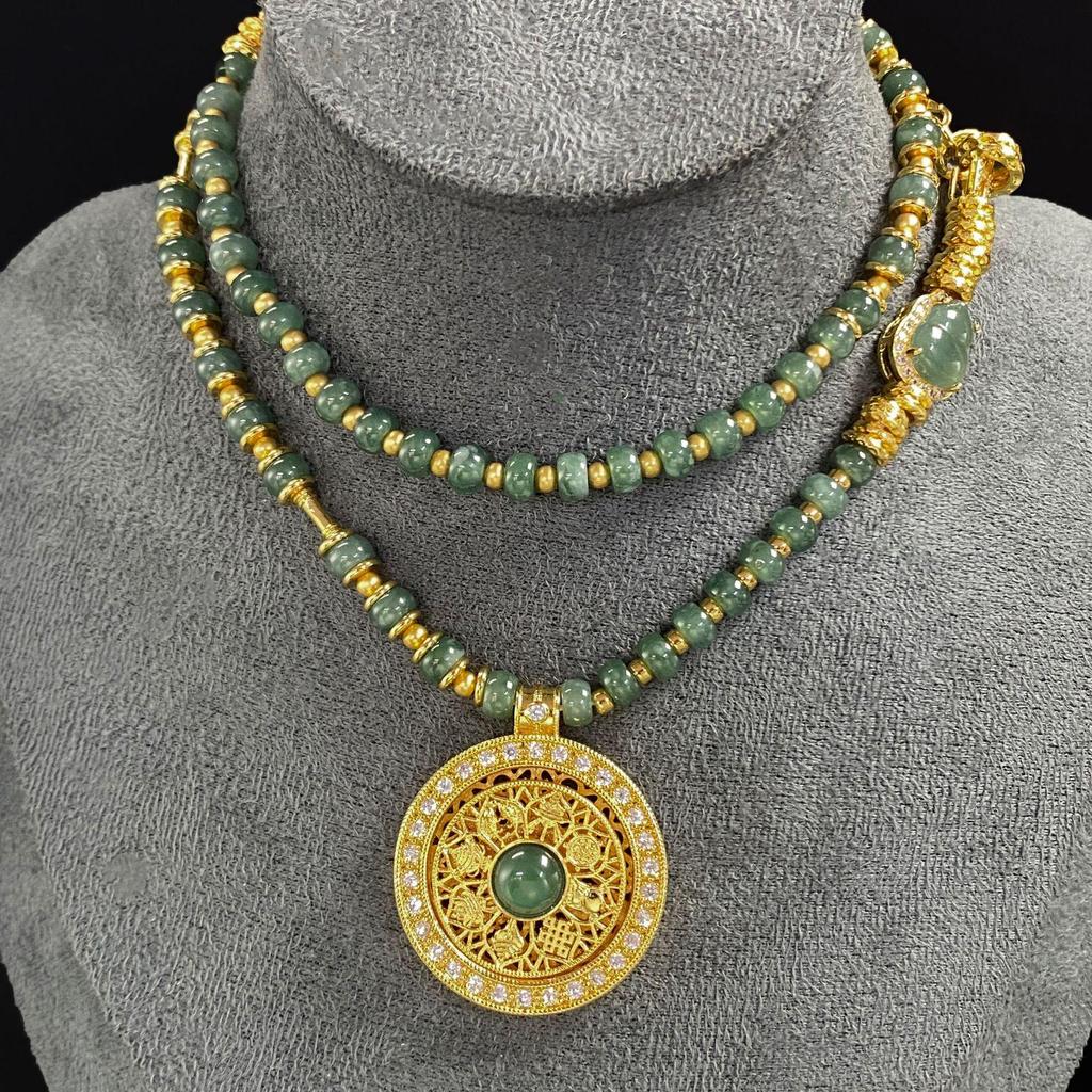 Jade Stone Large Compass Necklace - Vintage Luxurious Pendant