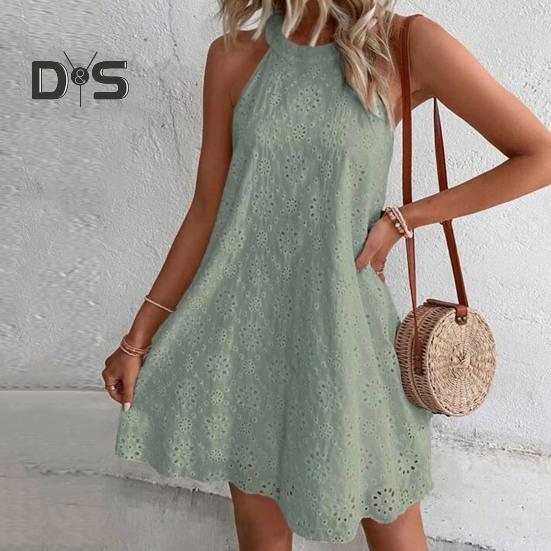 Letní šaty nad kolena Jednobarevné Stylové dámské letní ležérní šaty s dutým květem