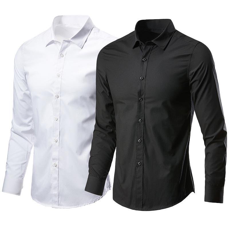 Men's Slim Fit Korean Style White Long Sleeve Shirt - Business Formal & Casual