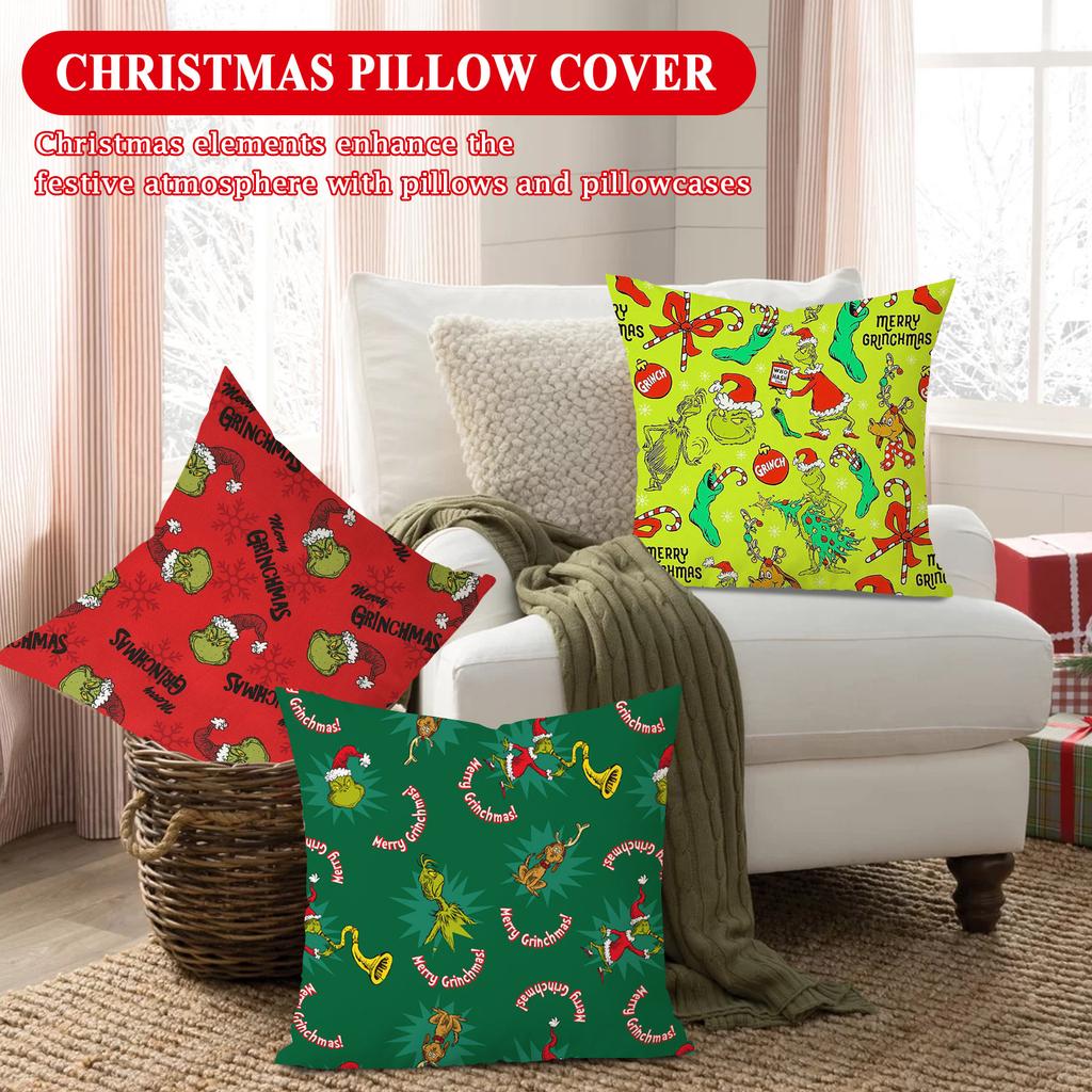 Christmas Happy Throw Pillow Cover, 18 X 18 Inch, Winter Holiday Cushion Cover Sofa Decor