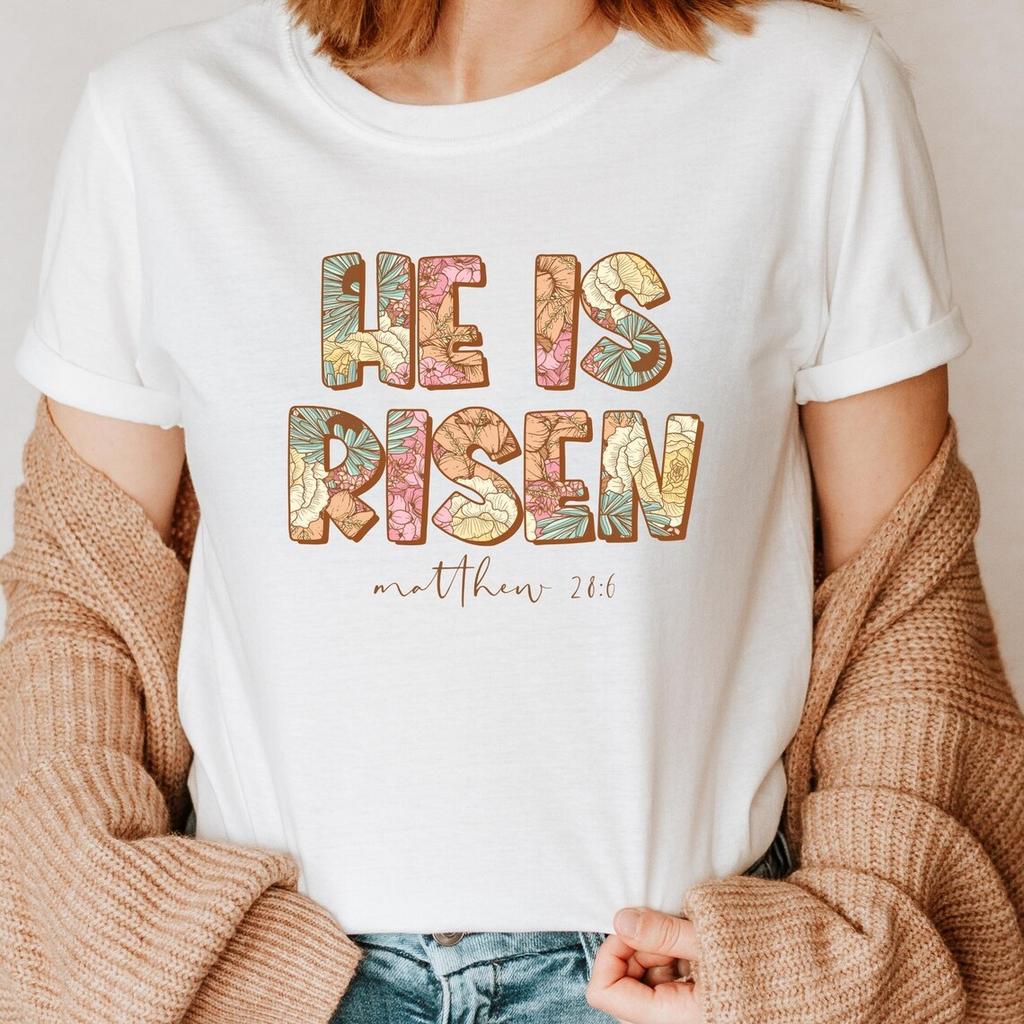 He is Risen Shirt Christian Easter Cross Graphic Tee Graphic Streetwear TShirts Harajuku Clothes Short Summer Tee